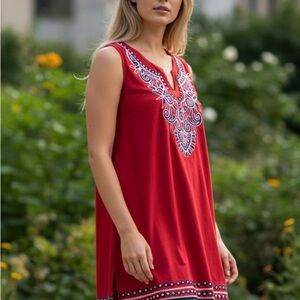 Chances R Elegant Red Embroidered Sleeveless Tunic